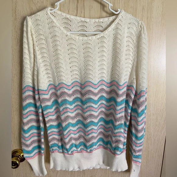 Vintage 80s Pastel Open Knit Feminine Sweater Sz M L - Picture 1 of 8